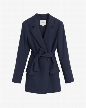 Blazers Cuyana Linen Relaxed Mujer Azul Marino | OQT1460WW