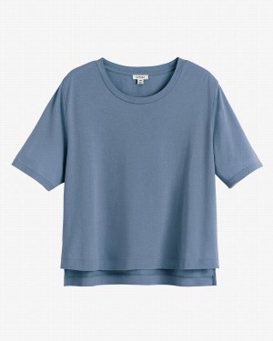 Camiseta Cuyana Pima Cropped Tee Mujer Azules | XGT3982XV