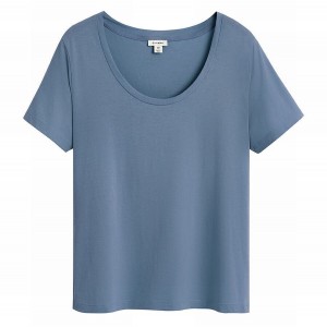 Camiseta Cuyana Pima Scoop Neck Tee Mujer Azules | PTB8744UE