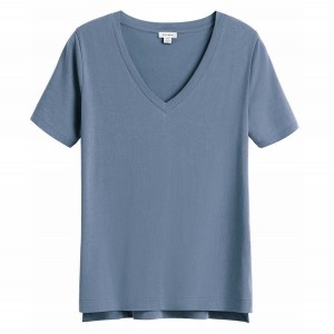 Camiseta Cuyana Pima V-Neck Tee Mujer Azules | HOD5981WA