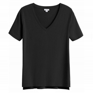 Camiseta Cuyana Pima V-Neck Tee Mujer Negras | LKG9132VE