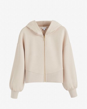 Sudadera con Capucha Cuyana Terry Zip Front Mujer Creme Blancas | MVG8199DM