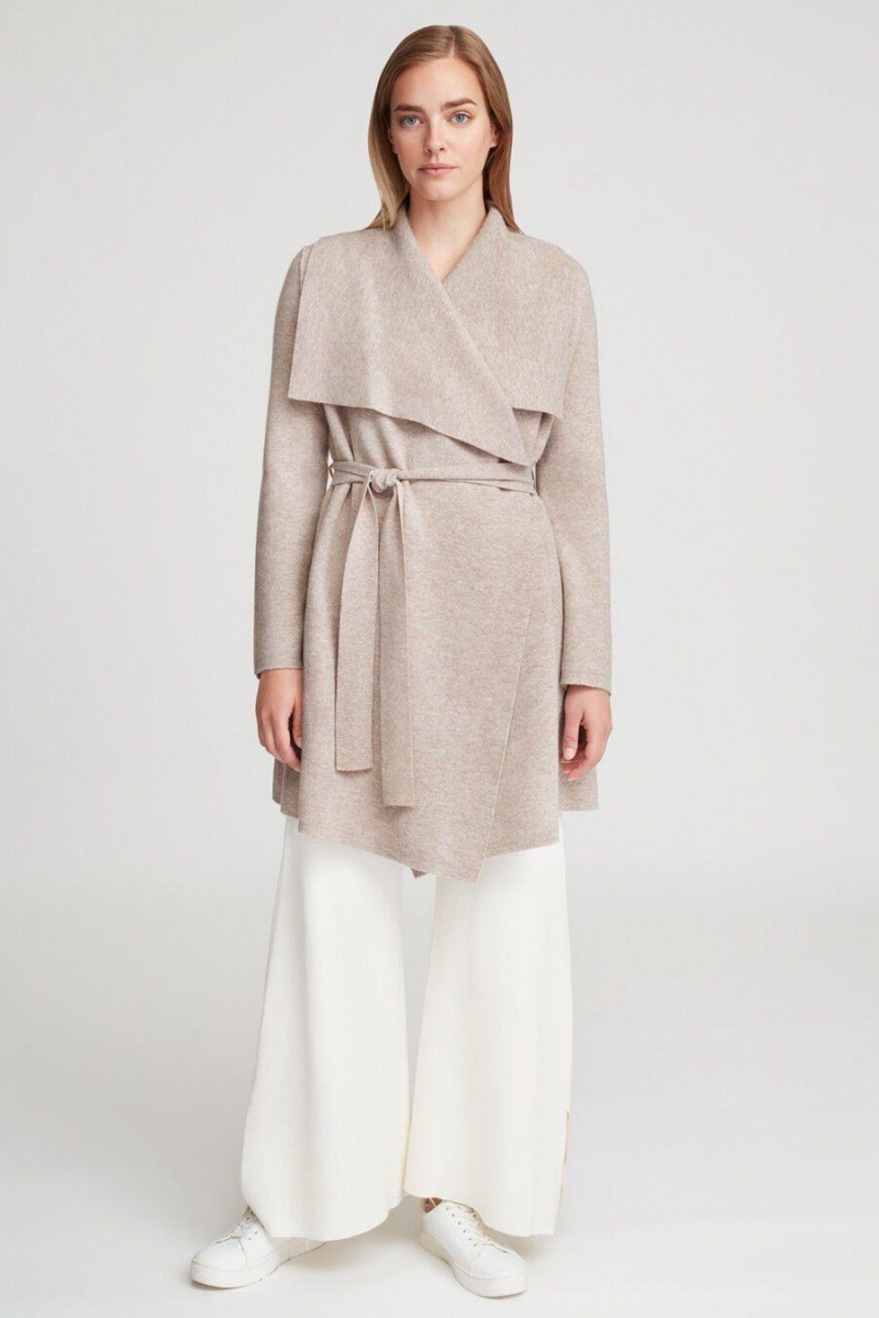 Abrigos Cuyana Lana Cashmere Short Wrap Mujer Beige | ANI2672AL