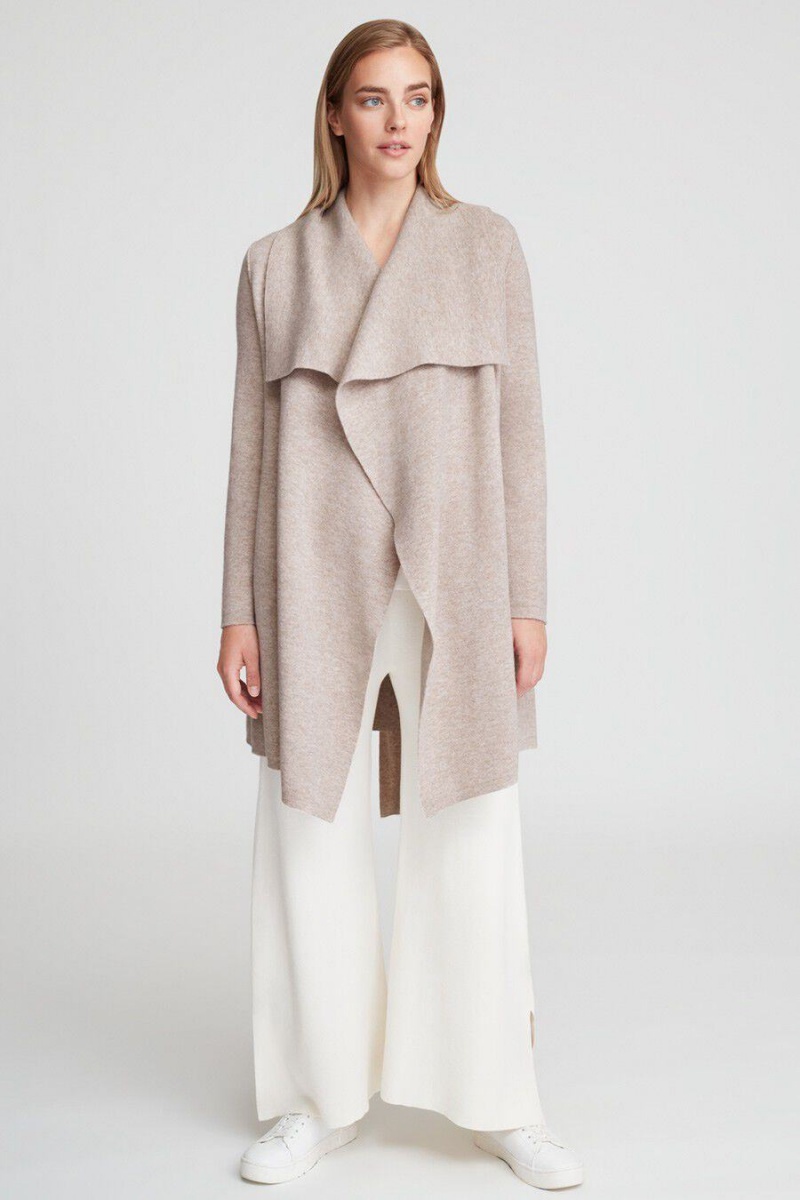 Abrigos Cuyana Lana Cashmere Short Wrap Mujer Beige | ANI2672AL