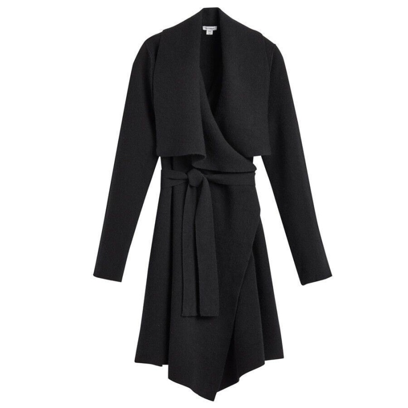 Abrigos Cuyana Lana Cashmere Short Wrap Mujer Negras | EEF2059YO