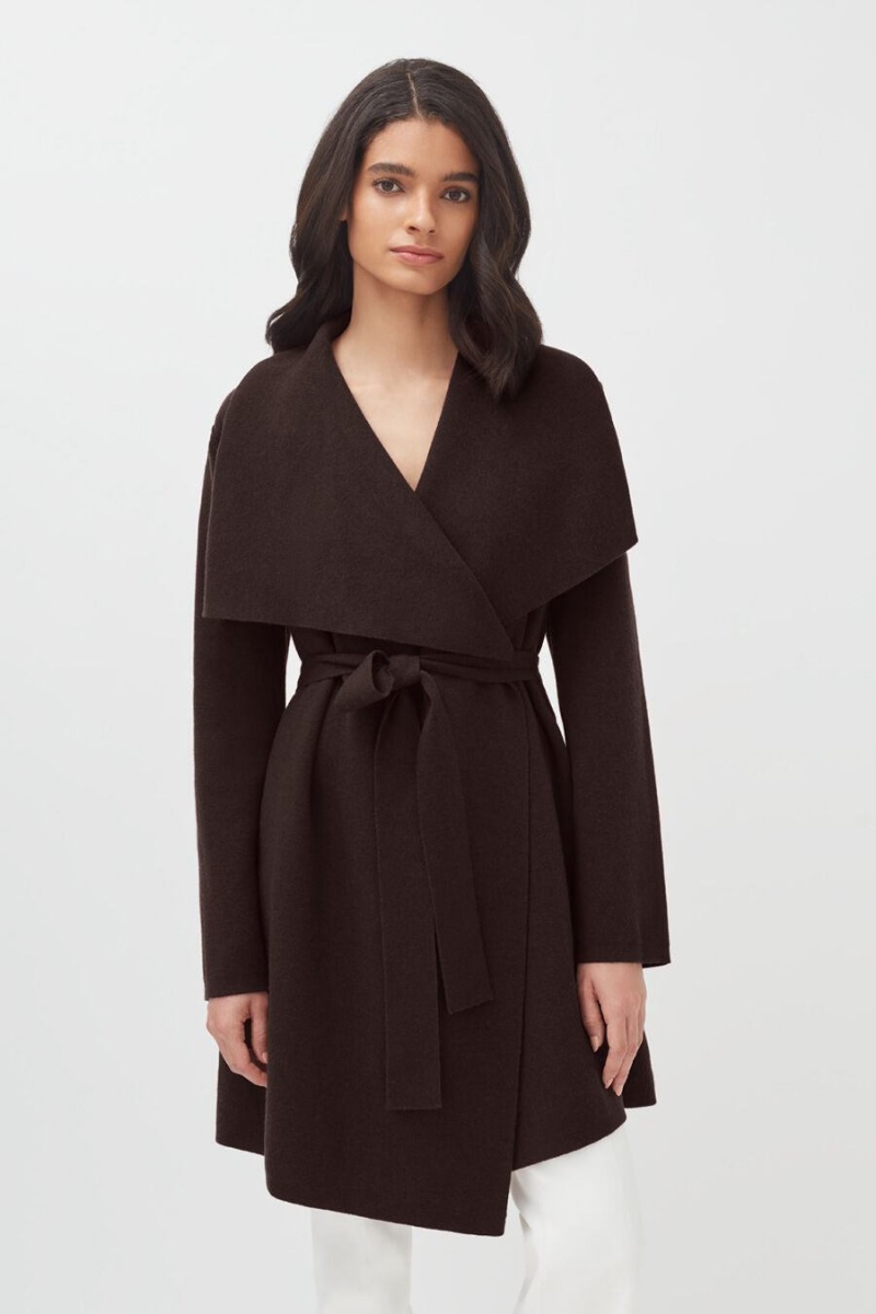 Abrigos Cuyana Lana Cashmere Short Wrap Mujer Marrones Oscuro | GLC3222LS