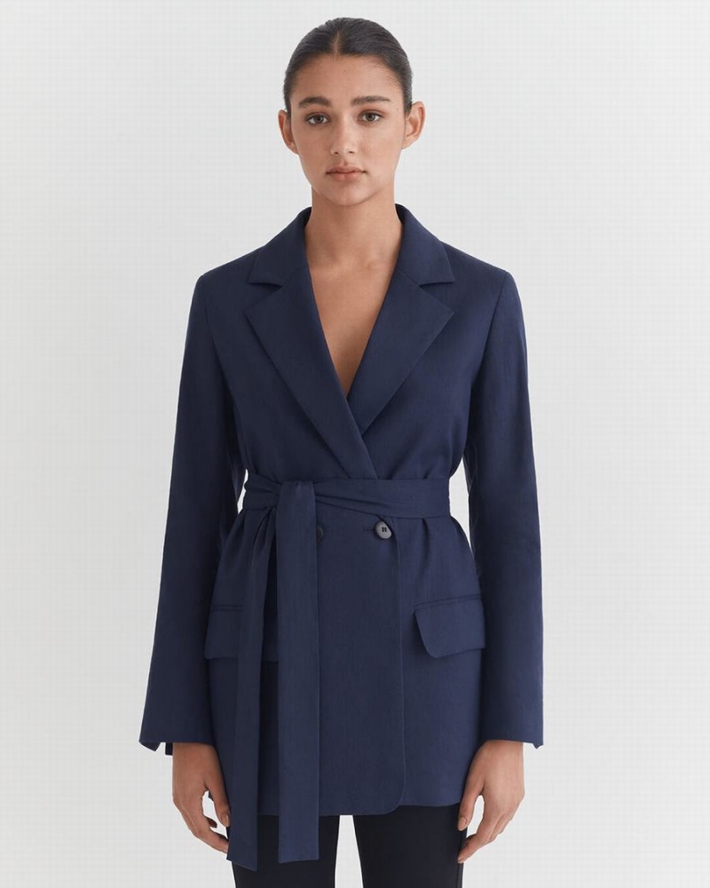 Blazers Cuyana Linen Relaxed Mujer Azul Marino | OQT1460WW