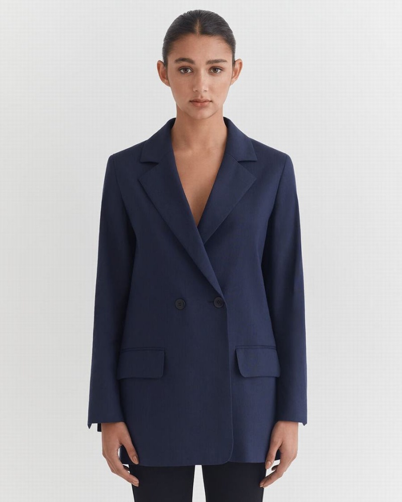 Blazers Cuyana Linen Relaxed Mujer Azul Marino | OQT1460WW