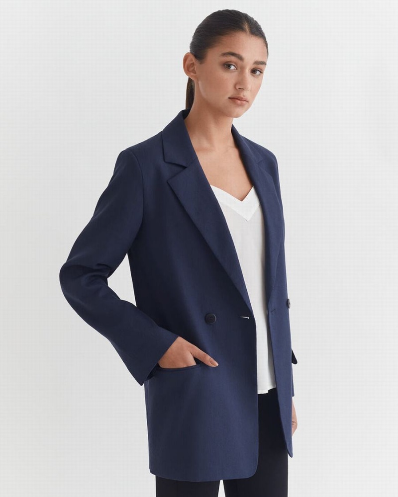 Blazers Cuyana Linen Relaxed Mujer Azul Marino | OQT1460WW