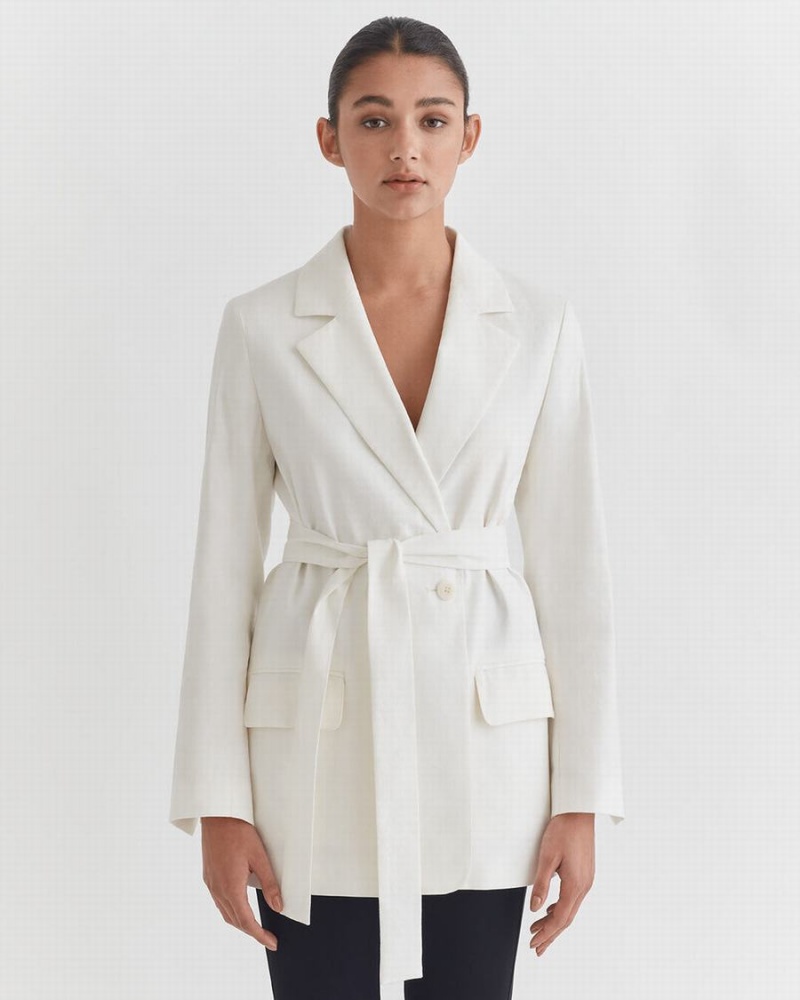 Blazers Cuyana Linen Relaxed Mujer Blancas | YJE3943AO