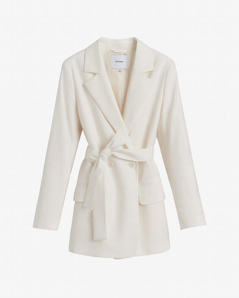 Blazers Cuyana Linen Relaxed Mujer Blancas | YJE3943AO