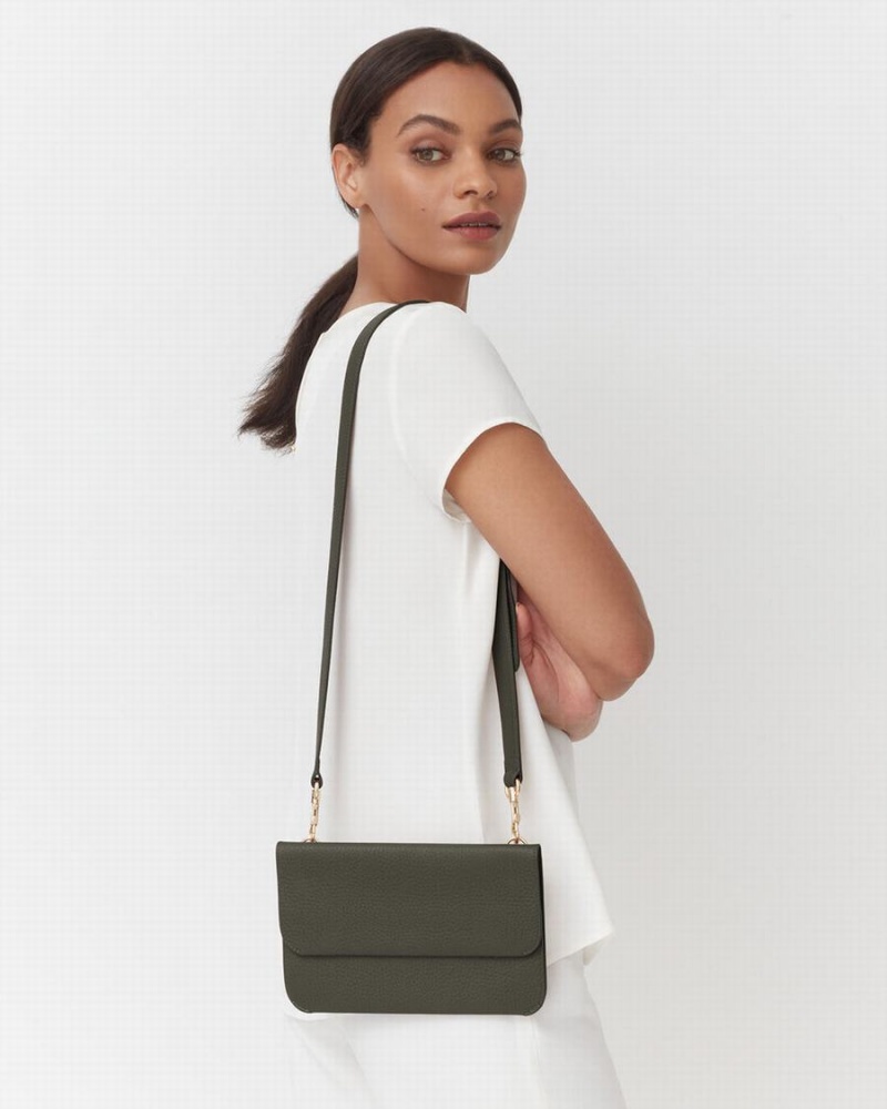 Bolso de Mano Cuyana System Flap Mujer Verde Oscuro | ZPM234GY