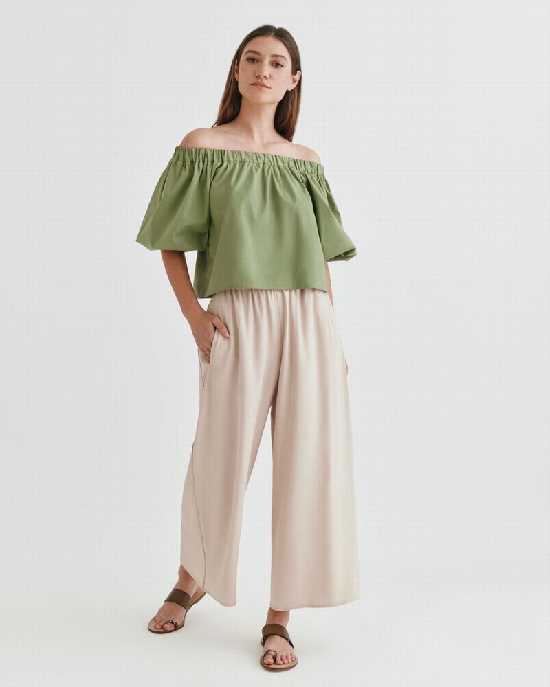 Camisa Recortada Cuyana Poplin Off-The-Shoulder Mujer Verde | BEG7850NZ