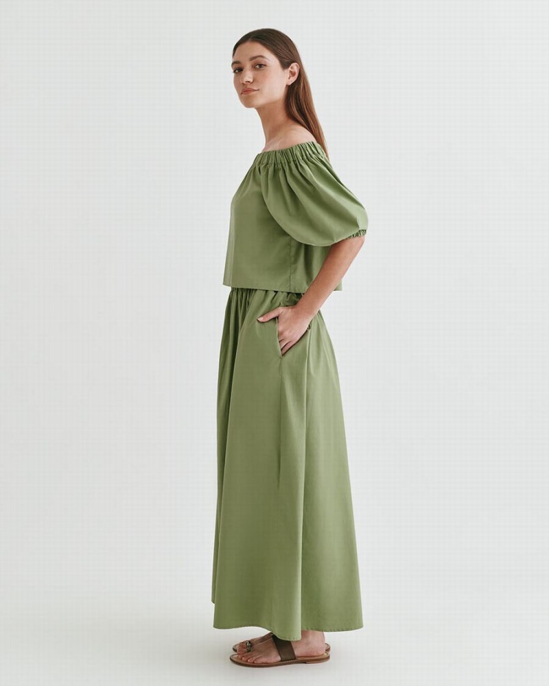 Camisa Recortada Cuyana Poplin Off-The-Shoulder Mujer Verde | BEG7850NZ