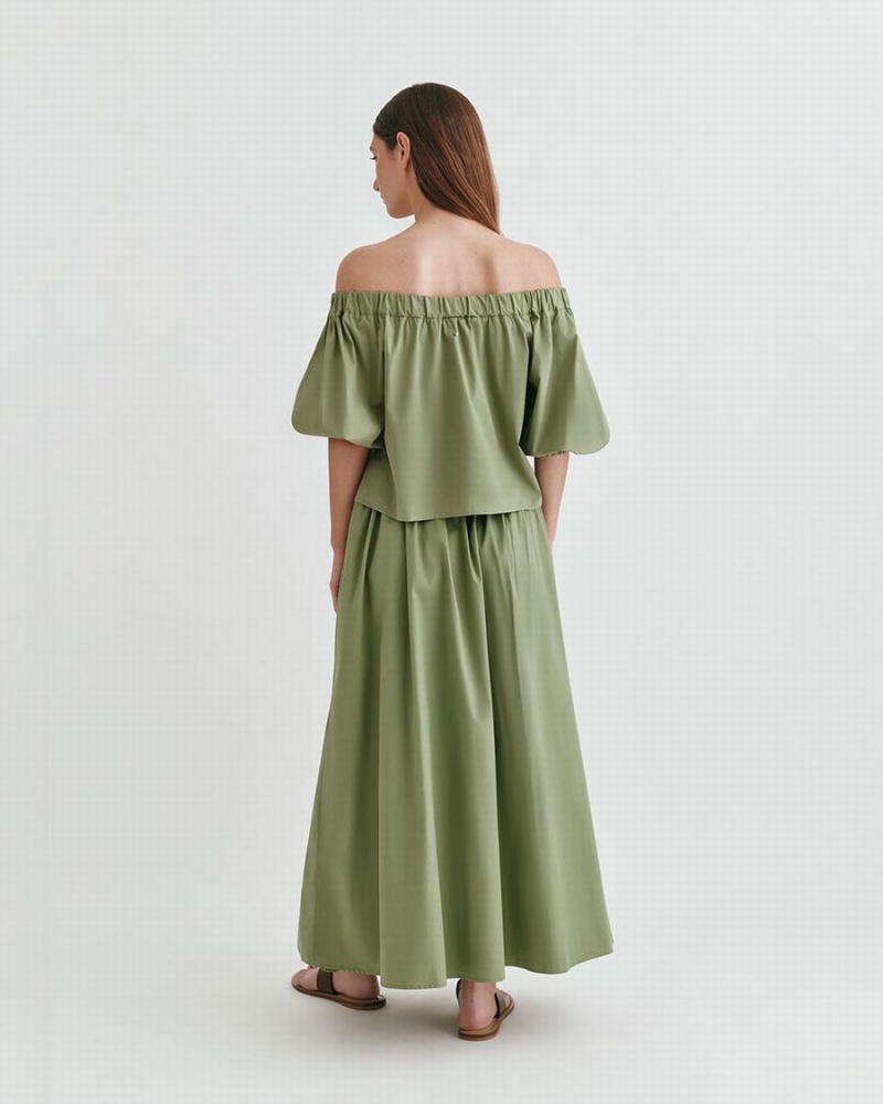 Camisa Recortada Cuyana Poplin Off-The-Shoulder Mujer Verde | BEG7850NZ