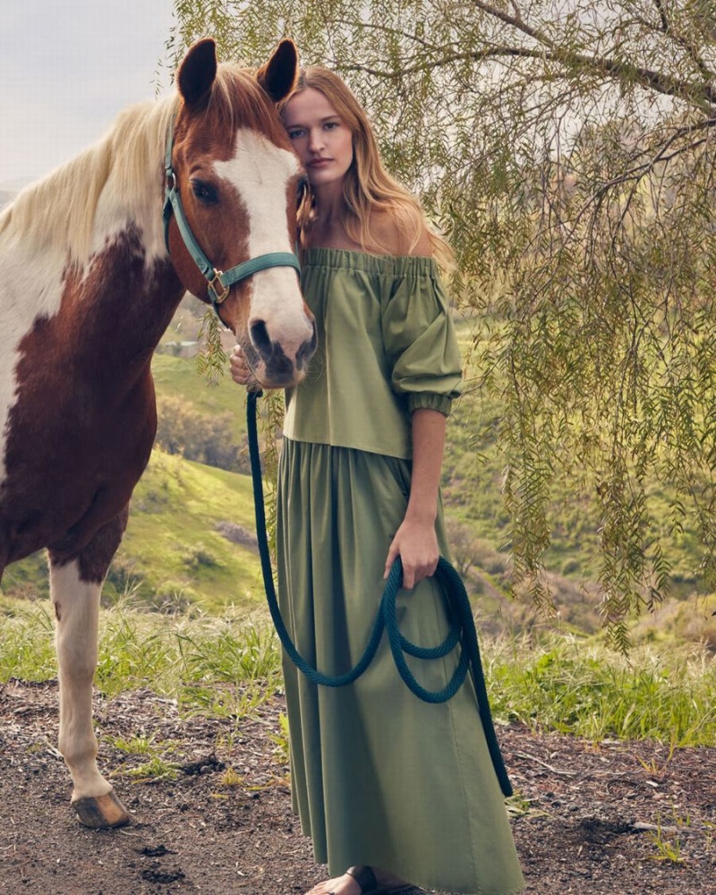 Camisa Recortada Cuyana Poplin Off-The-Shoulder Mujer Verde | BEG7850NZ