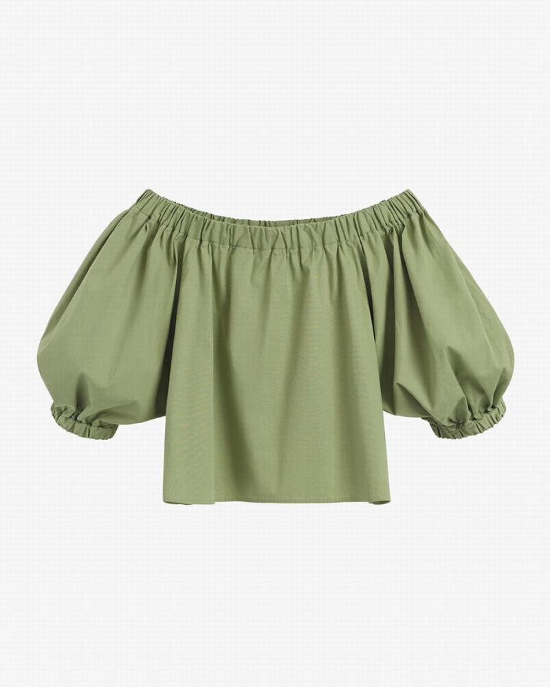 Camisa Recortada Cuyana Poplin Off-The-Shoulder Mujer Verde | BEG7850NZ