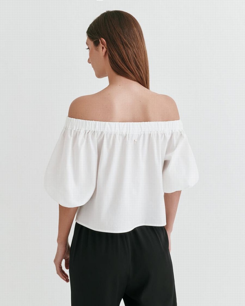 Camisa Recortada Cuyana Poplin Off-The-Shoulder Mujer Blancas | DCG7076PE