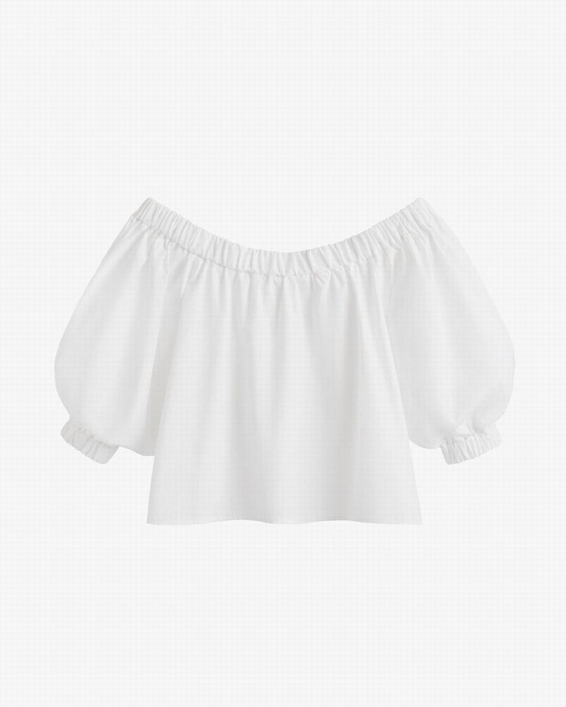 Camisa Recortada Cuyana Poplin Off-The-Shoulder Mujer Blancas | DCG7076PE