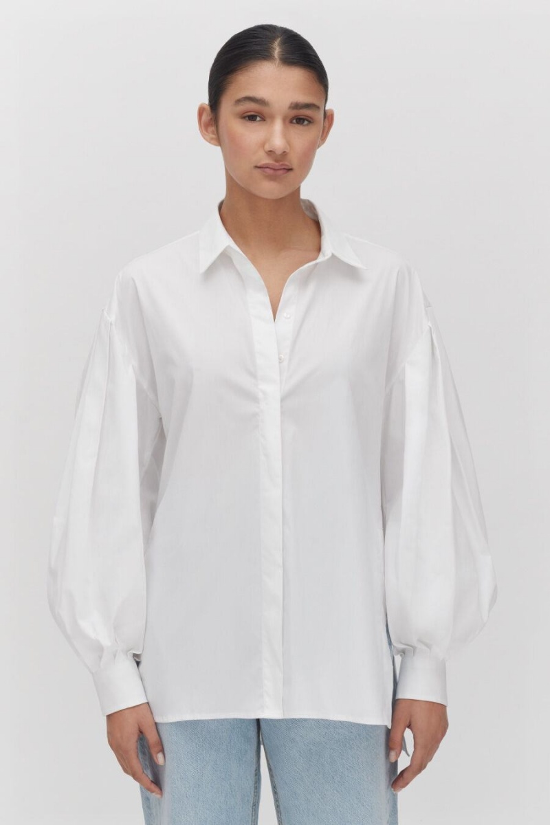 Camisas Cuyana Poplin Balloon Sleeve Mujer Blancas | XRS2761TQ