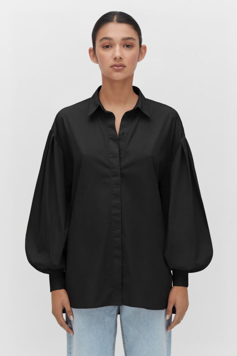 Camisas Cuyana Poplin Balloon Sleeve Mujer Negras | UHE4718VJ