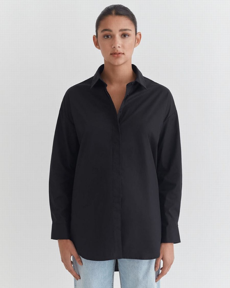 Camisas Cuyana Poplin Oversized Mujer Negras | AQJ7179WI