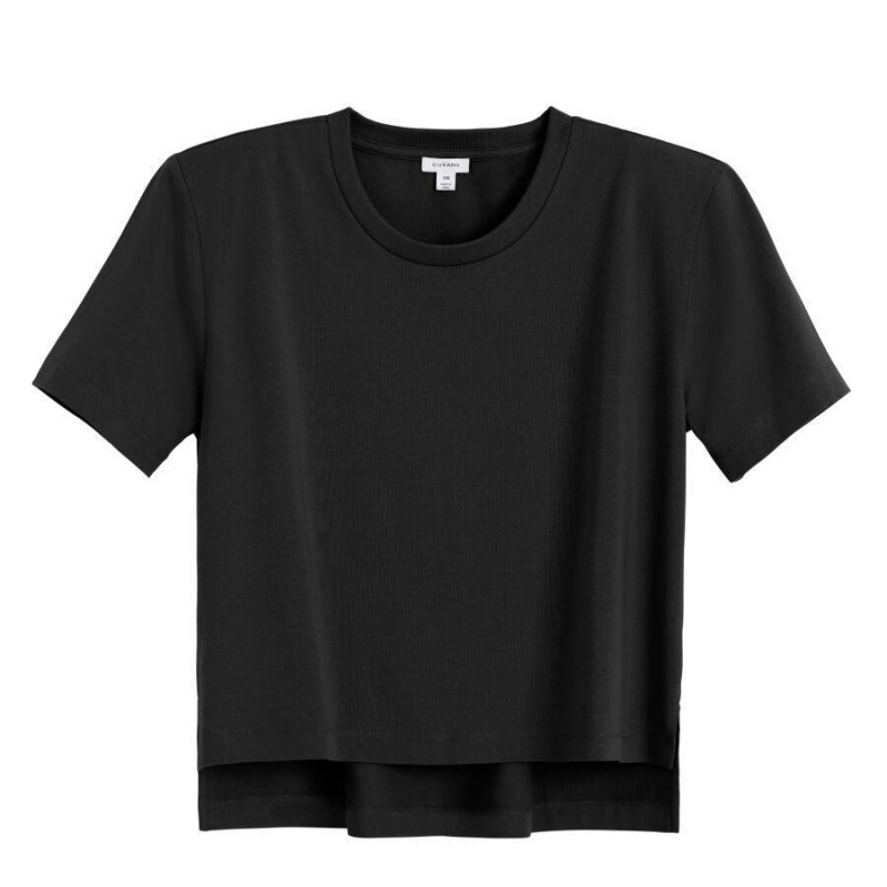 Camiseta Cuyana Acolchado Shoulder Cropped Tee Mujer Negras | JZU6353MW