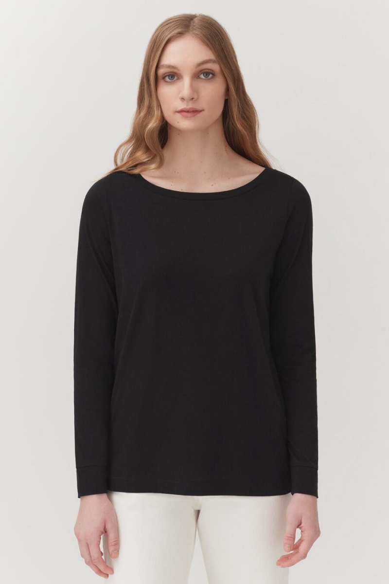 Camiseta Cuyana Pima Boatneck Long Sleeve Tee Mujer Negras | EJQ2245DN