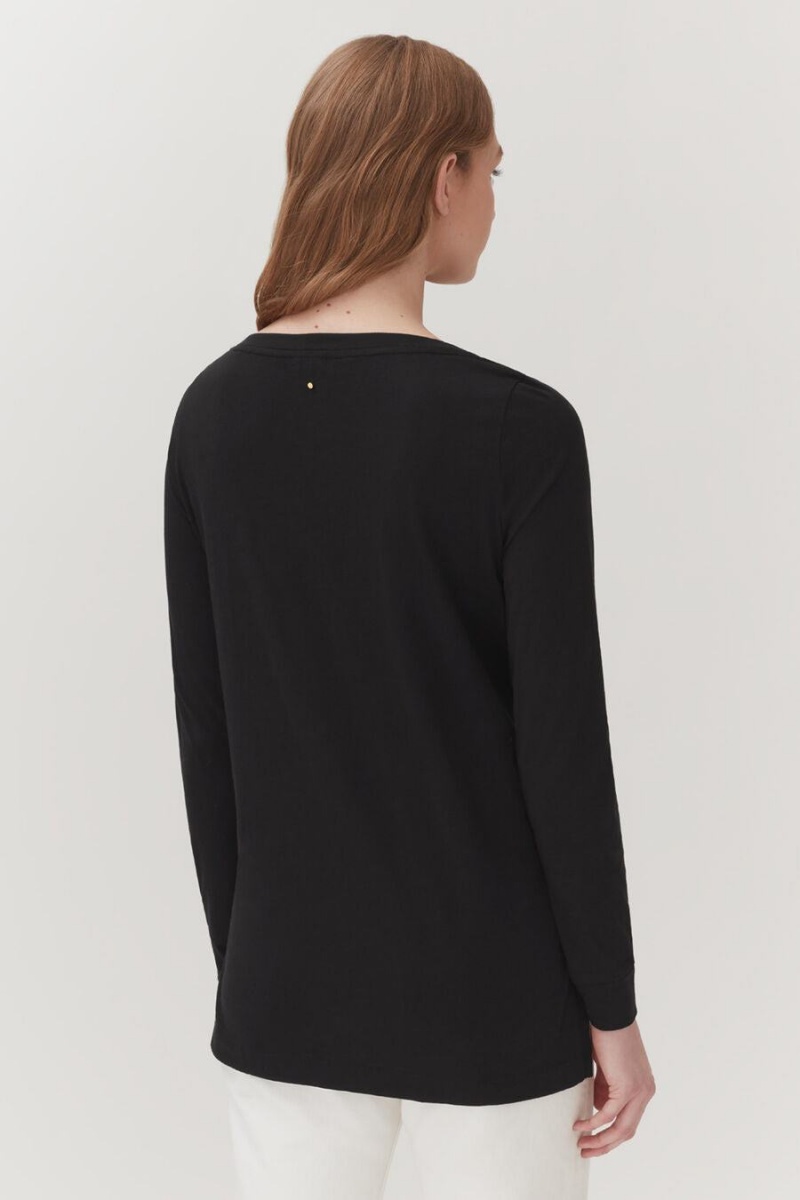 Camiseta Cuyana Pima Boatneck Long Sleeve Tee Mujer Negras | EJQ2245DN