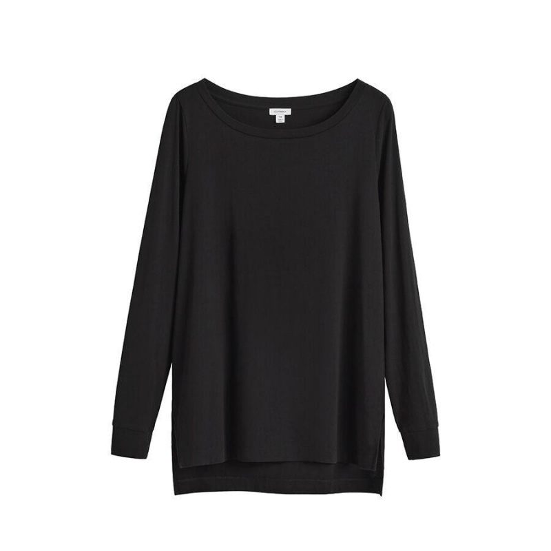 Camiseta Cuyana Pima Boatneck Long Sleeve Tee Mujer Negras | EJQ2245DN