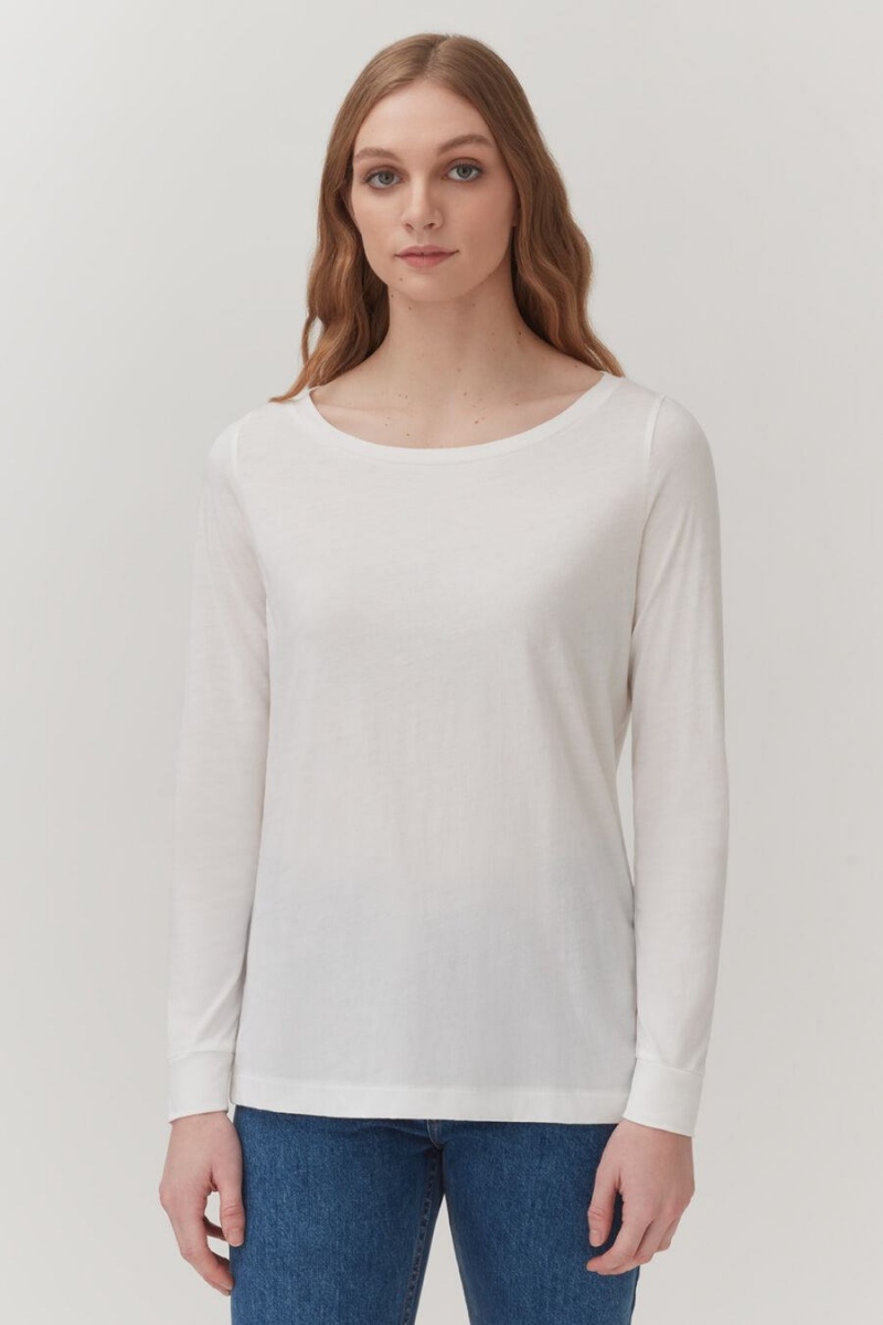 Camiseta Cuyana Pima Boatneck Long Sleeve Tee Mujer Blancas | KET1213FA