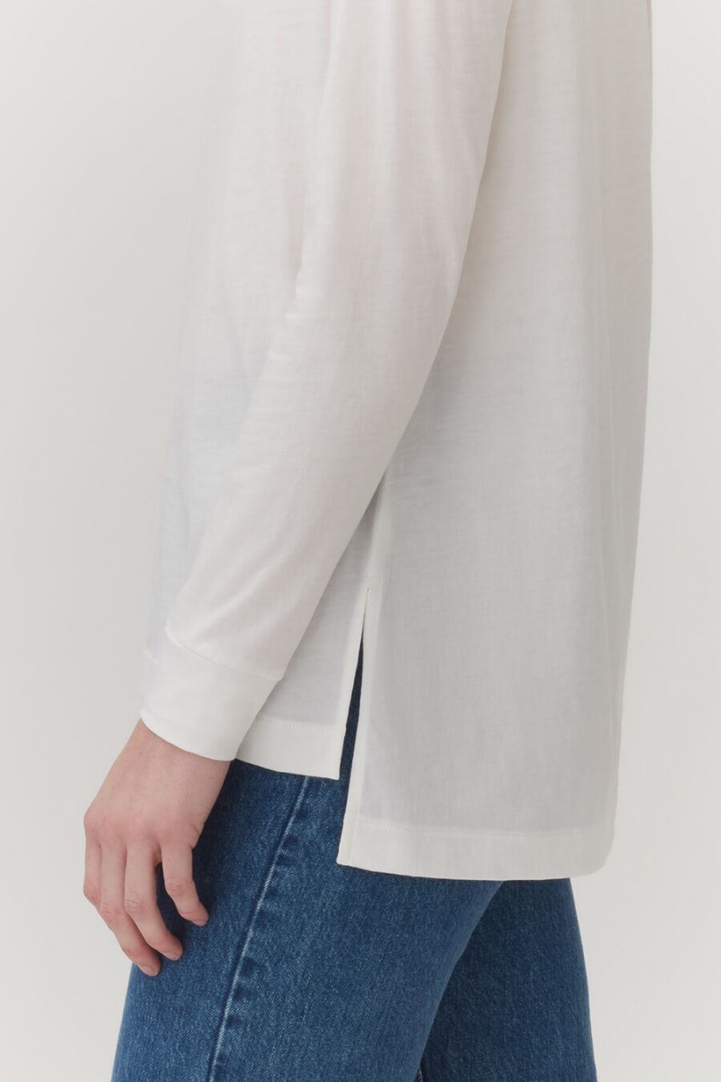 Camiseta Cuyana Pima Boatneck Long Sleeve Tee Mujer Blancas | KET1213FA