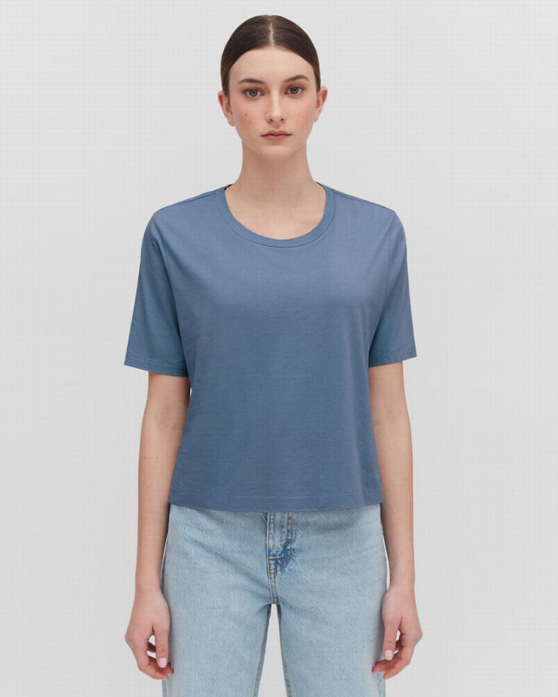 Camiseta Cuyana Pima Cropped Tee Mujer Azules | XGT3982XV