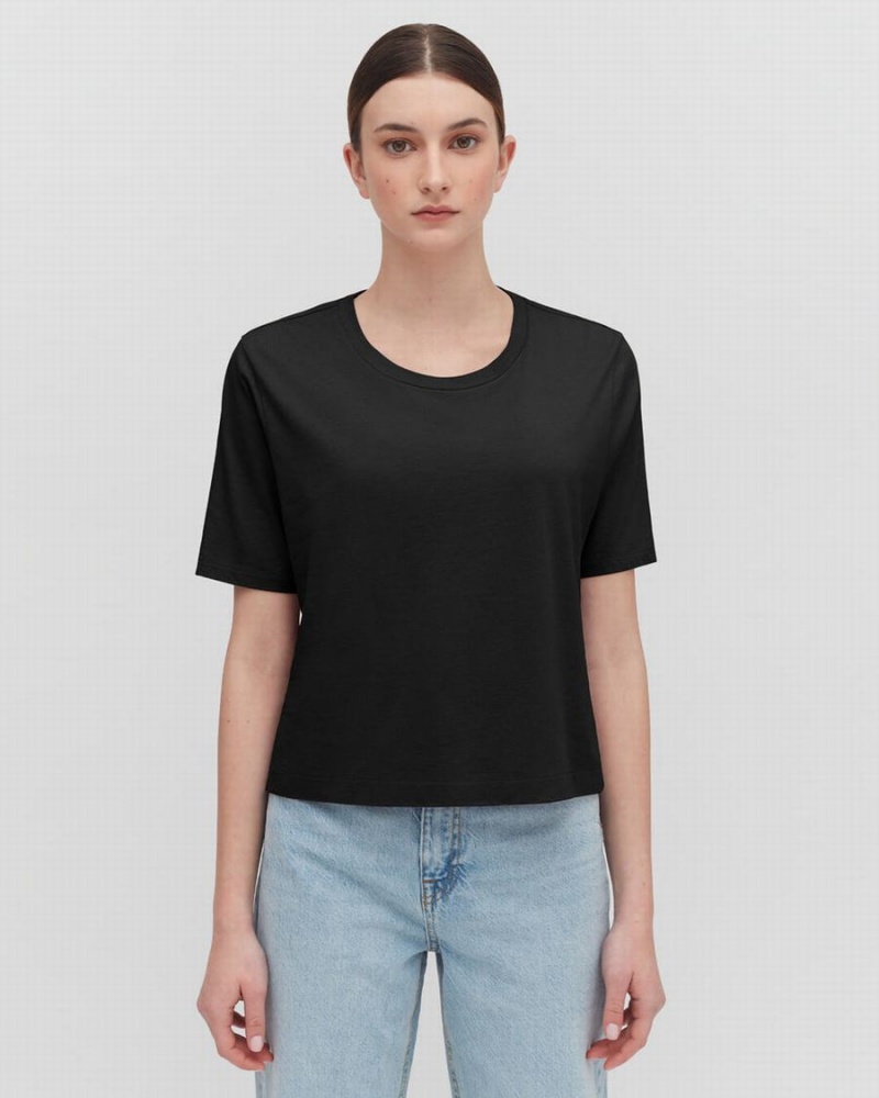 Camiseta Cuyana Pima Cropped Tee Mujer Negras | QEL5993XA