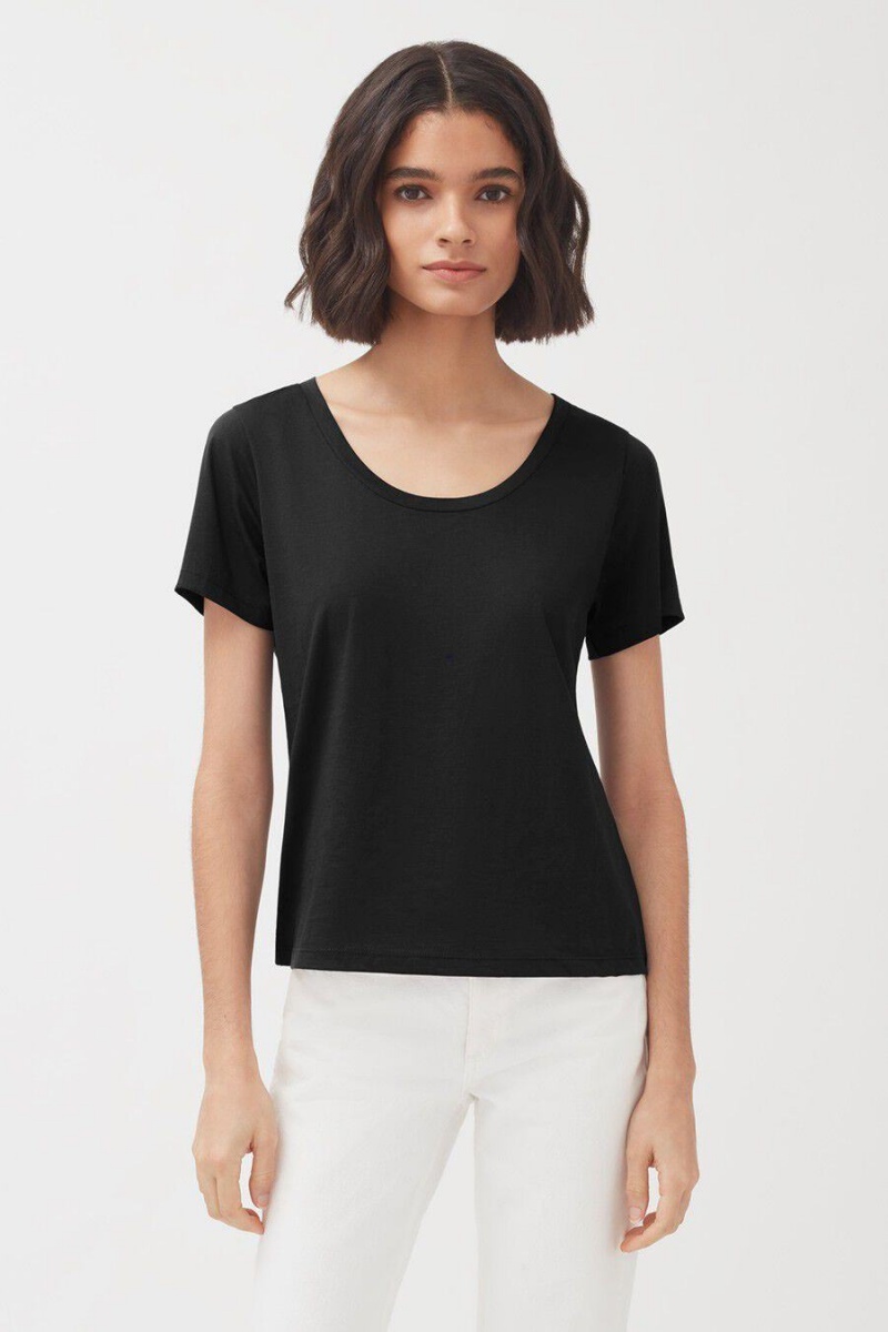 Camiseta Cuyana Pima Scoop Neck Tee Mujer Negras | NEI374PZ