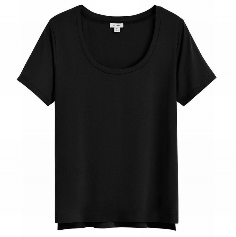 Camiseta Cuyana Pima Scoop Neck Tee Mujer Negras | NEI374PZ