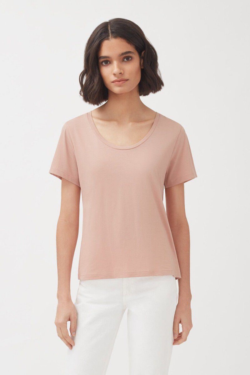 Camiseta Cuyana Pima Scoop Neck Tee Mujer Rosas | VAF553CQ