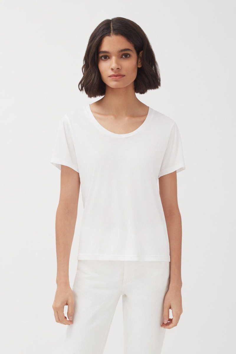 Camiseta Cuyana Pima Scoop Neck Tee Mujer Blancas | BOB1576EB