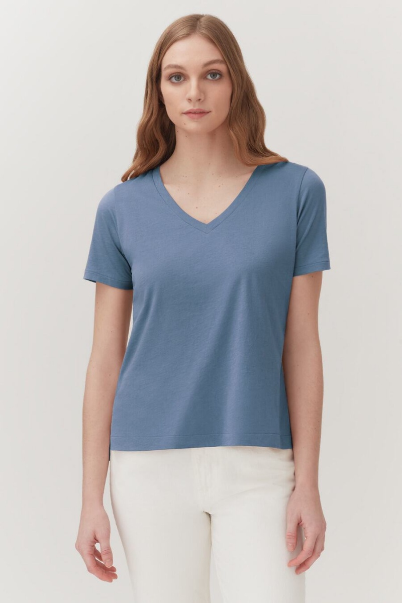 Camiseta Cuyana Pima V-Neck Tee Mujer Azules | HOD5981WA