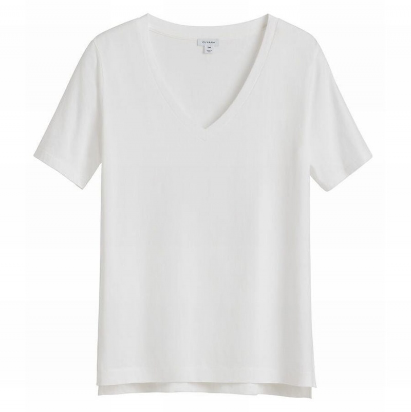 Camiseta Cuyana Pima V-Neck Tee Mujer Blancas | MFM5673SU