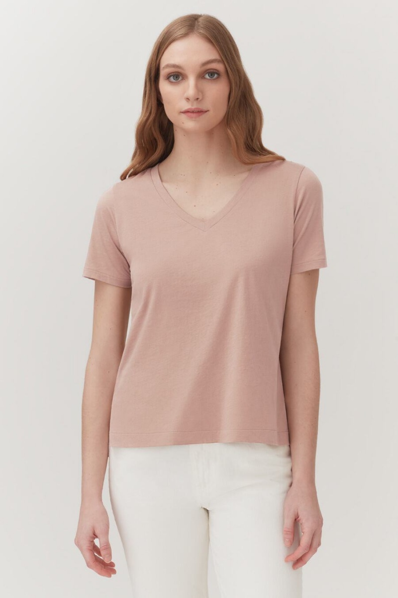 Camiseta Cuyana Pima V-Neck Tee Mujer Rosas | RQD73100SW