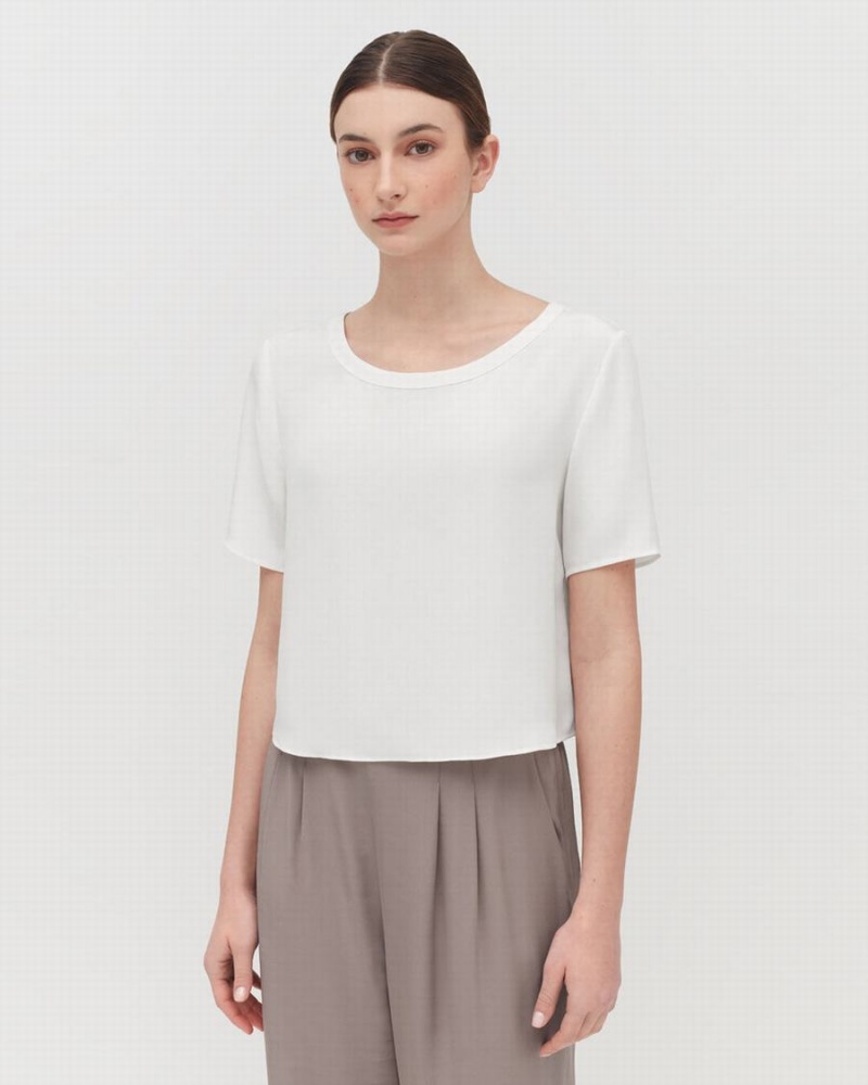 Camiseta Cuyana Silk Cropped Crewneck Tee Mujer Blancas | NYY4692MN