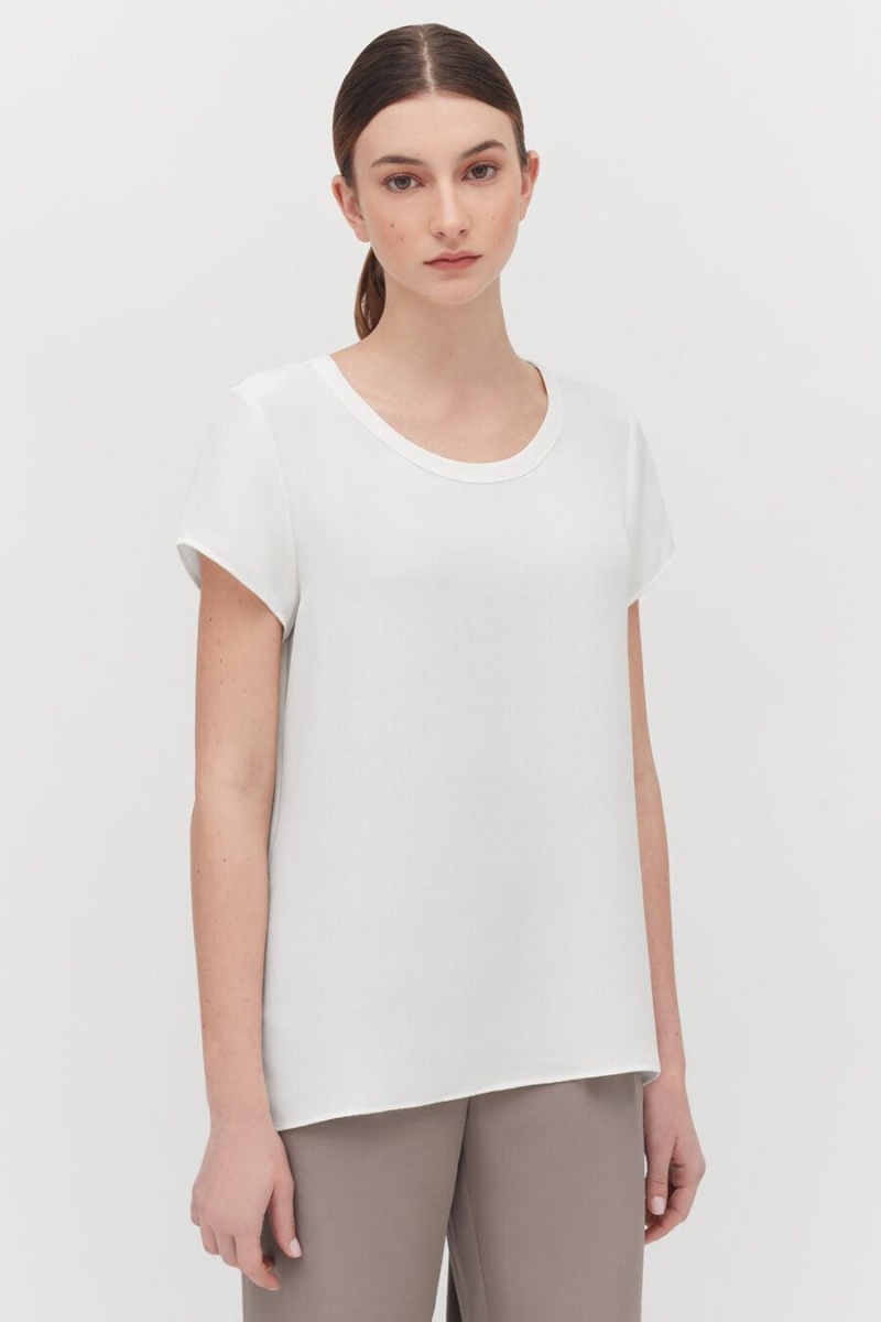 Camiseta Cuyana Silk High-Low Tee Mujer Blancas | UZK4622OV