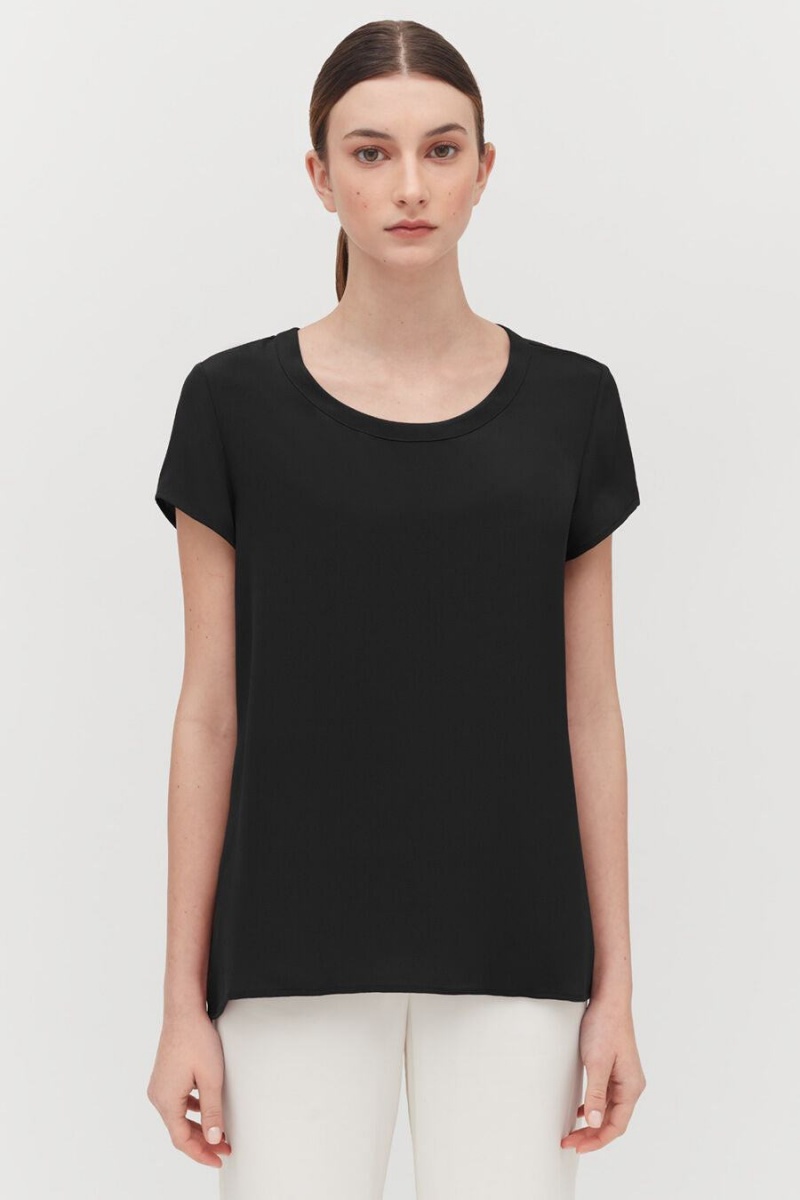 Camiseta Cuyana Silk High-Low Tee Mujer Negras | BIU1925FX