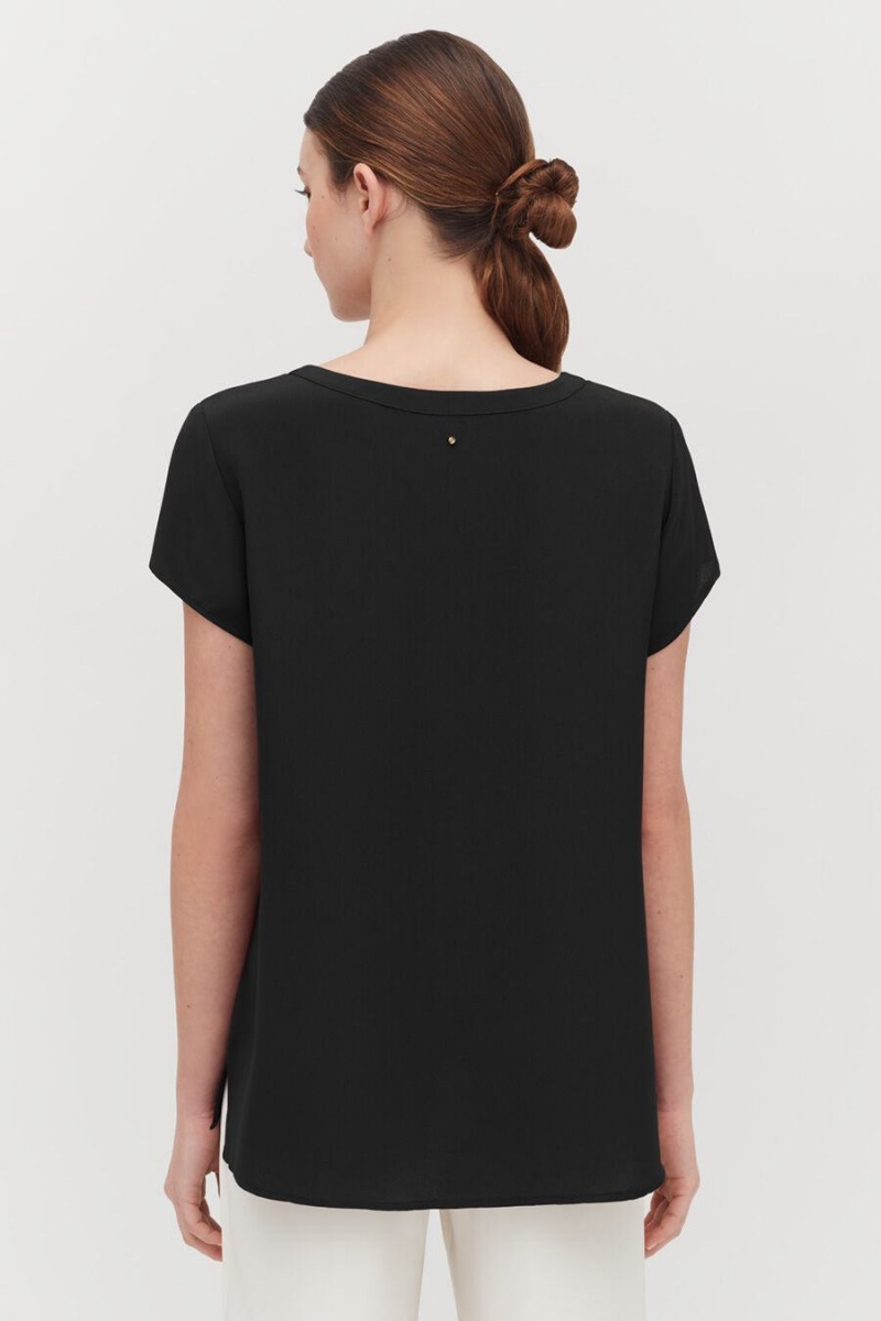 Camiseta Cuyana Silk High-Low Tee Mujer Negras | BIU1925FX