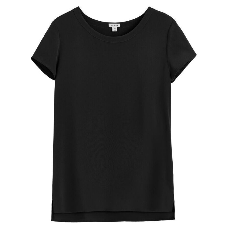 Camiseta Cuyana Silk High-Low Tee Mujer Negras | BIU1925FX