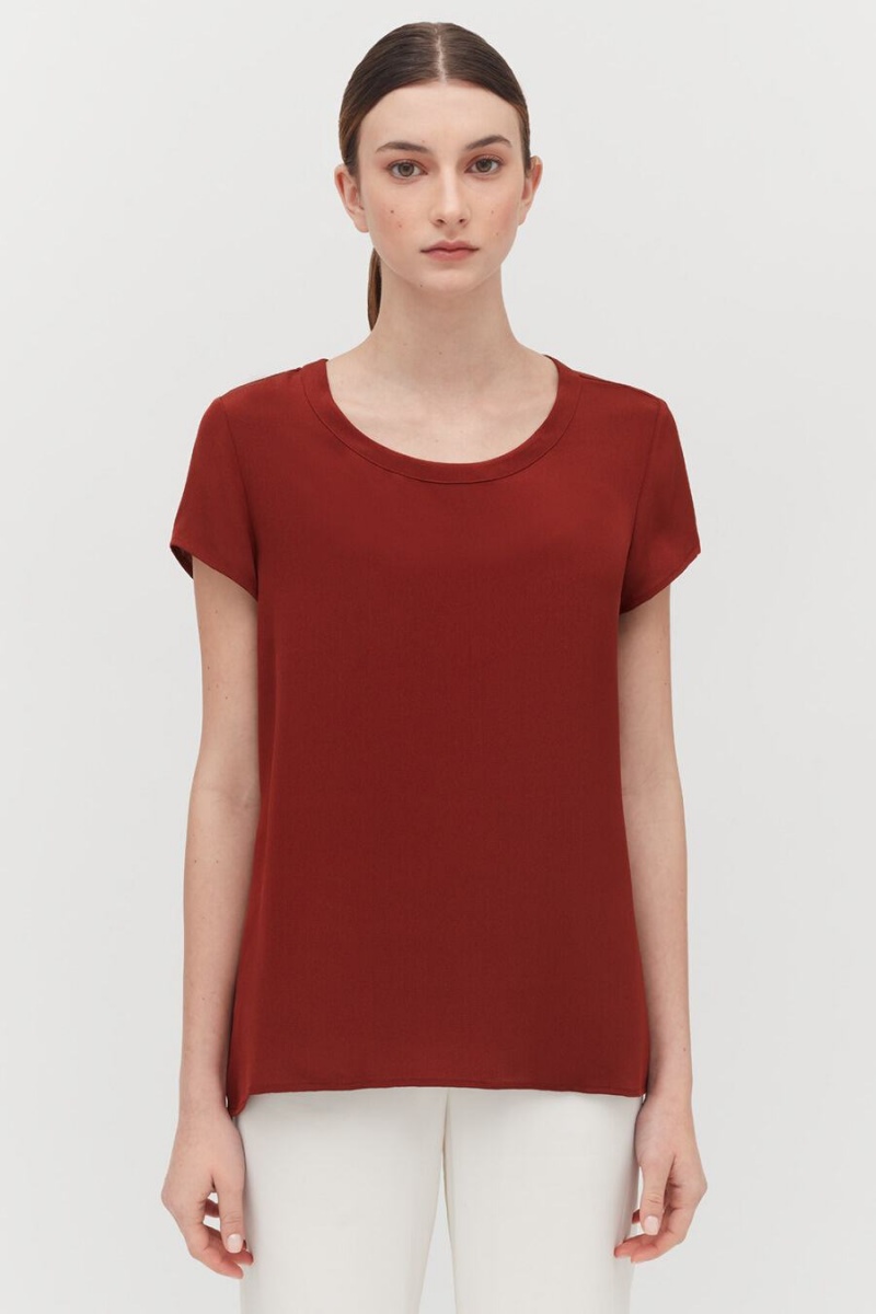 Camiseta Cuyana Silk High-Low Tee Mujer Rojas Oscuro | UEQ3065QS