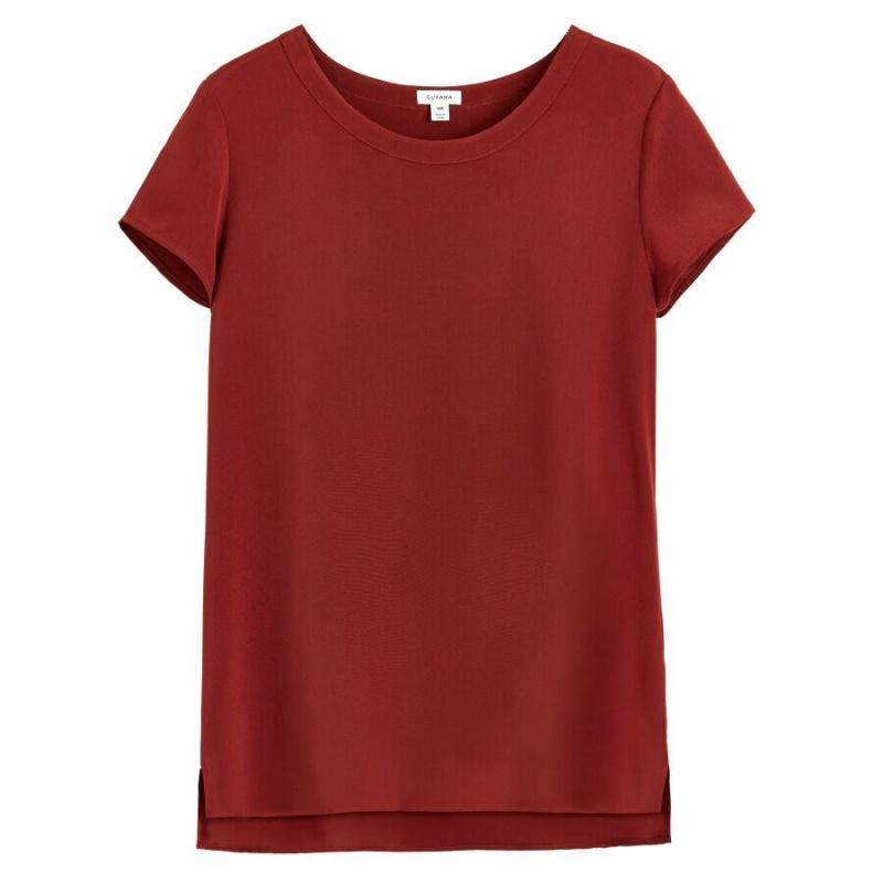 Camiseta Cuyana Silk High-Low Tee Mujer Rojas Oscuro | UEQ3065QS