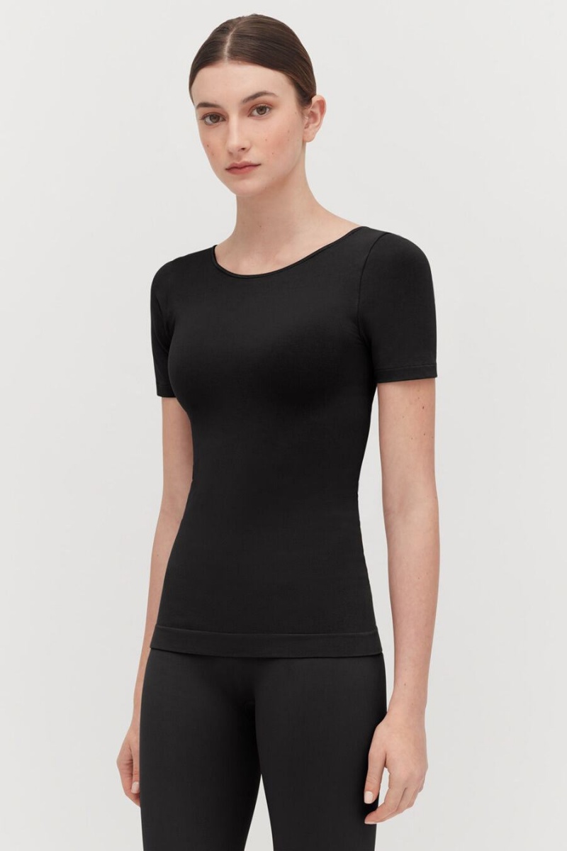 Camiseta Cuyana Stretch Scoop Neck Tee Mujer Negras | SYO190QT