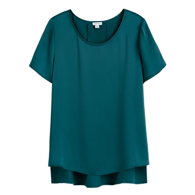 Camiseta Cuyana Washable Charmeuse High-Low Top Mujer Azules | ZDD9474OS